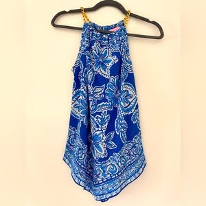 *LIKE NEW*. Lilly Pulitzer Silk Blue Floral Chain Handkerchief Top - Size XS